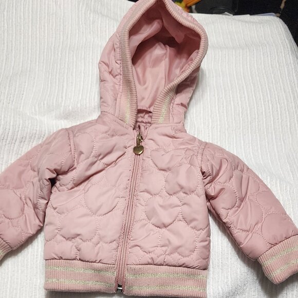 Me Jane Mini Baby Pink and Gold Puffer Jacket Size 6 Months - Picture 1 of 6